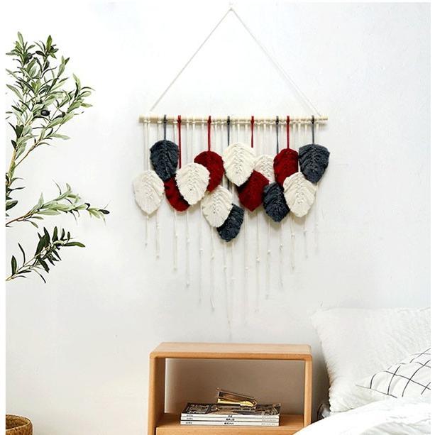 タペストリー北欧壁飾り棒付き手作り編みファブリック毛糸ホーム