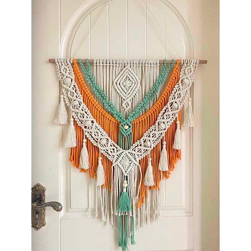 タペストリー 北欧 壁飾り おしゃれ 棒付き 手作り編みマクラメ