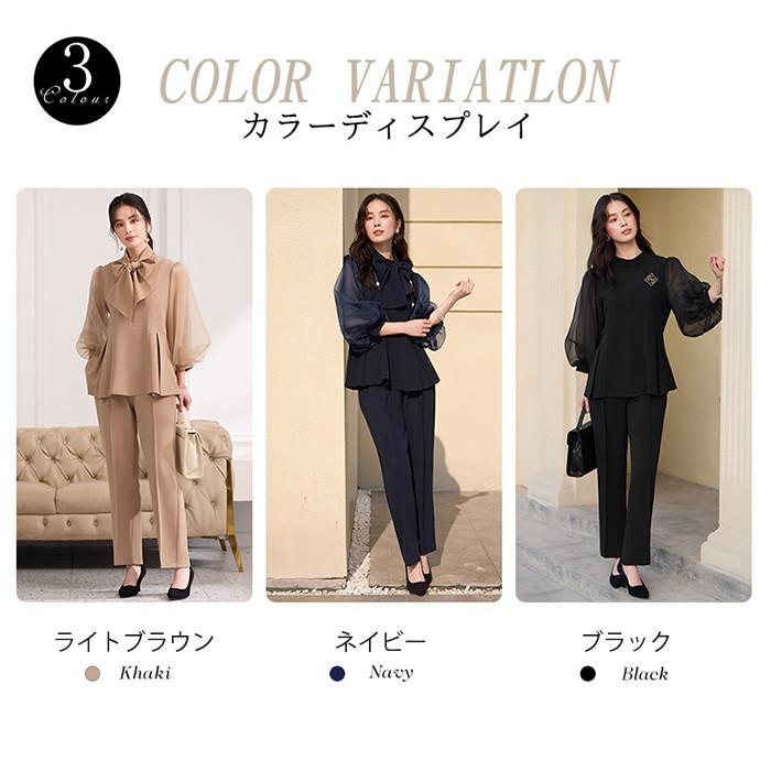 セットアップ レディース パンツドレス ママスーツ 2WAY シフォン袖