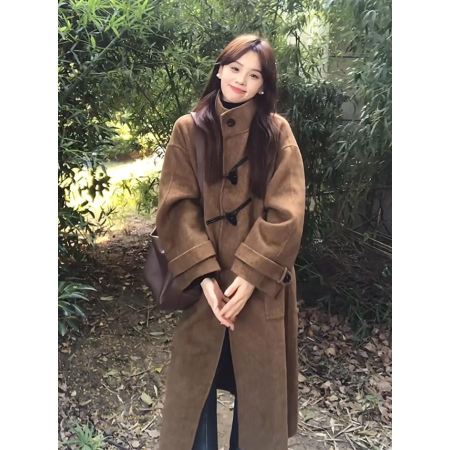 ステンカラーコート ダッフルコート レディース ロング丈 ボタン付き 