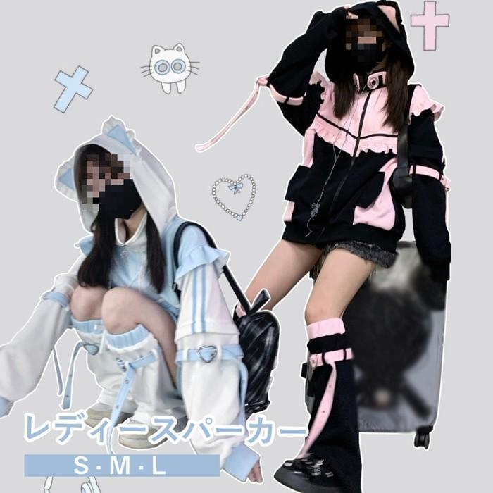 【LIZ LISA】希少 フード付き ロゴ ニット パーカー ロリ 地雷系 地雷系 パーカー 猫耳 フード付き 量産型 サブカル ショート丈