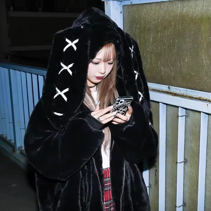 うさ耳付き ファーコート レディース 秋冬 もこもこ フード付き