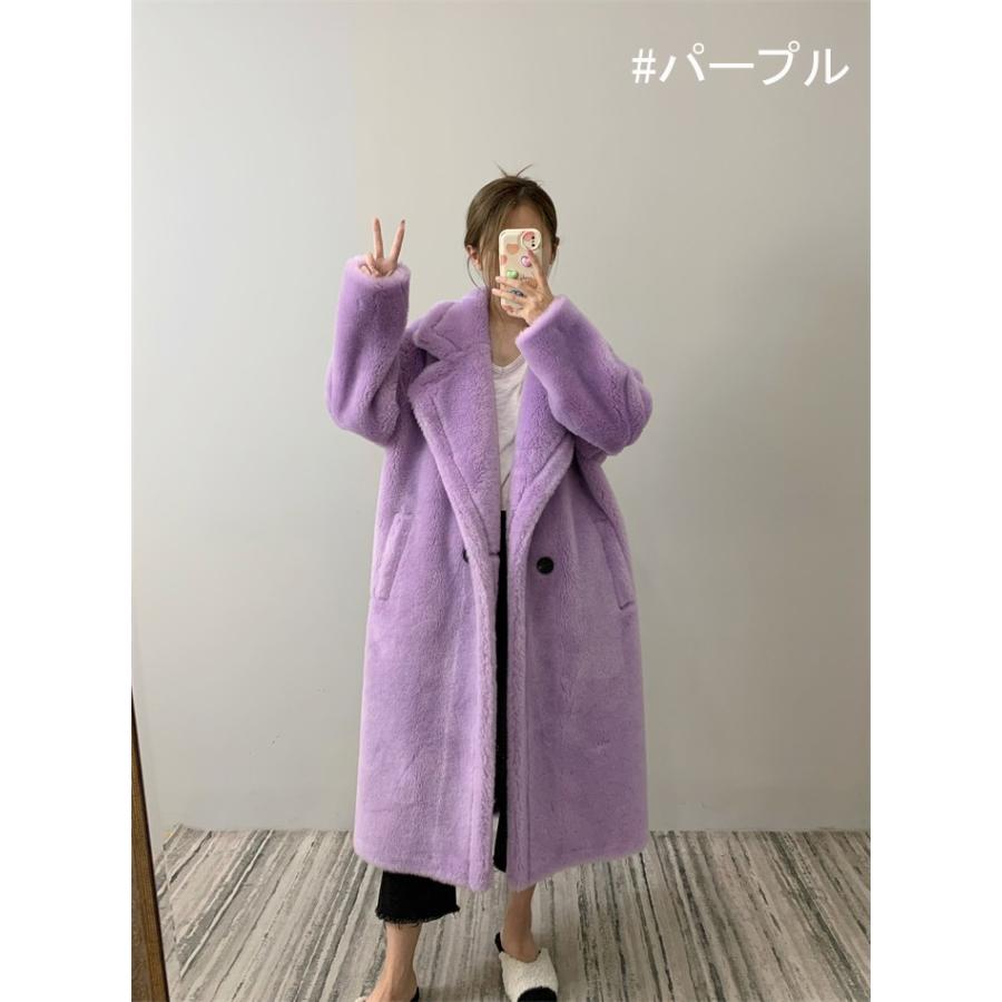 全10色 テディベアコート ロング丈 レディース フードなし ボアコート