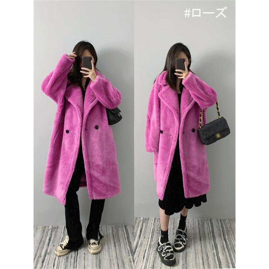 全10色 テディベアコート ロング丈 レディース フードなし ボアコート