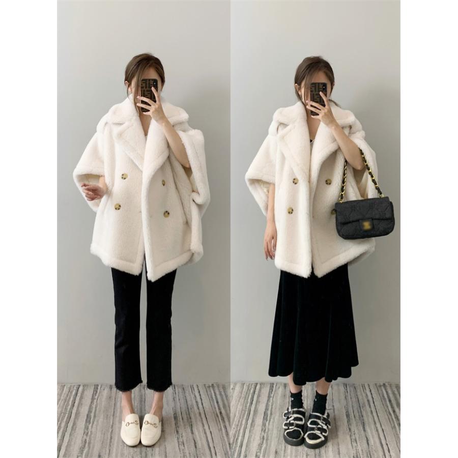 テディベア ポンチョコート レディース ショート丈 ウール アウター