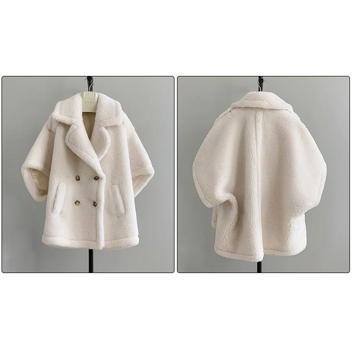テディベア ポンチョコート レディース ショート丈 ウール アウター