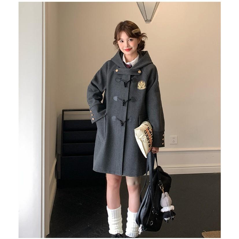 ダッフルコート レディース ロング スクールコート 制服風 フード付き