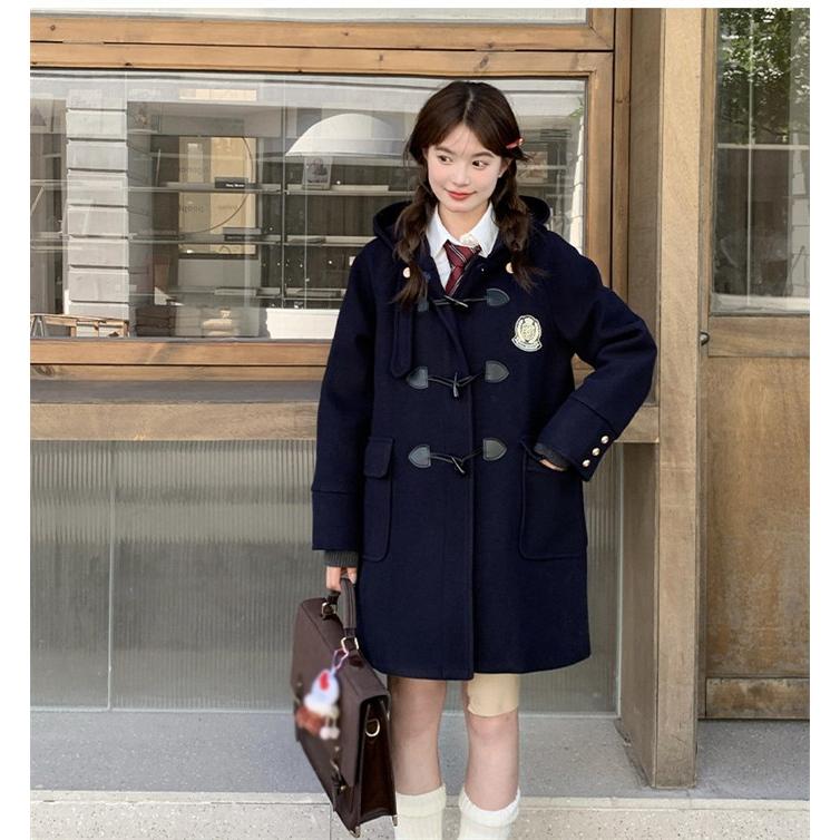 ダッフルコート レディース ロング スクールコート 制服風 フード付き