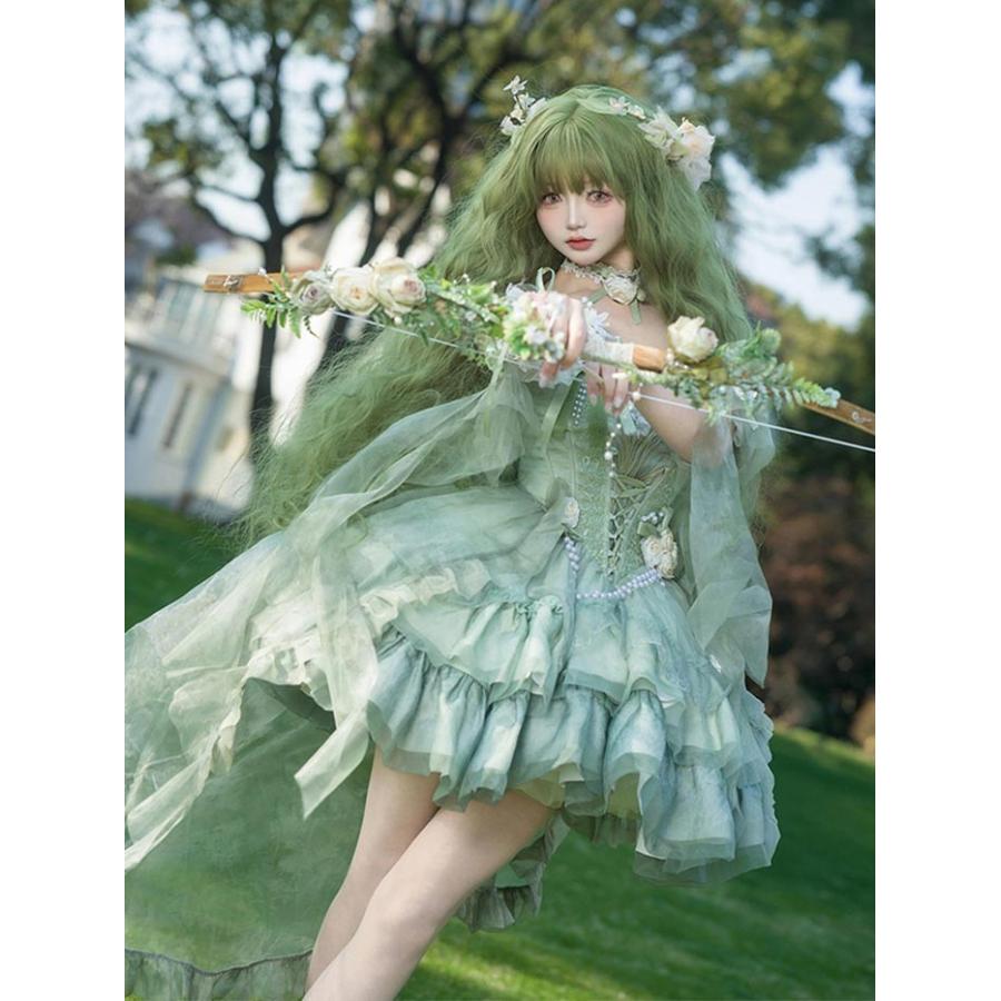 妖精風 グリーン プリンセスドレス コスプレ 衣装 ロリータドレス 豪華