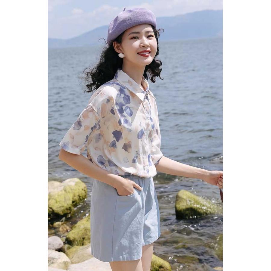 アロハシャツ レディース トップス 花柄 シフォン 開襟シャツ ゆったり 