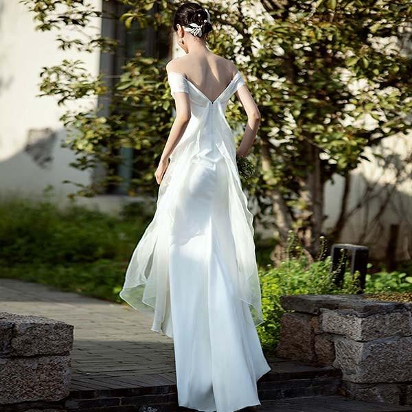 ウェディングドレス ドレス 結婚式 花嫁 バックシャン オフショルダー