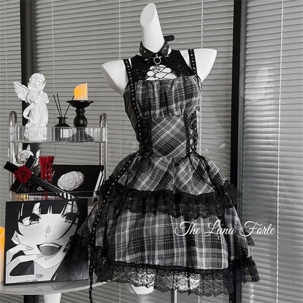 ゴシック ワンピース レディース ロング丈 チェック柄 ロリータ