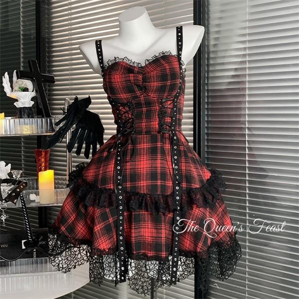 BODYLINE チェック ワンピース ゴシックコア ダークコア ゴスロリ ゴシック ワンピース レディース ロング丈 チェック柄 ロリータ