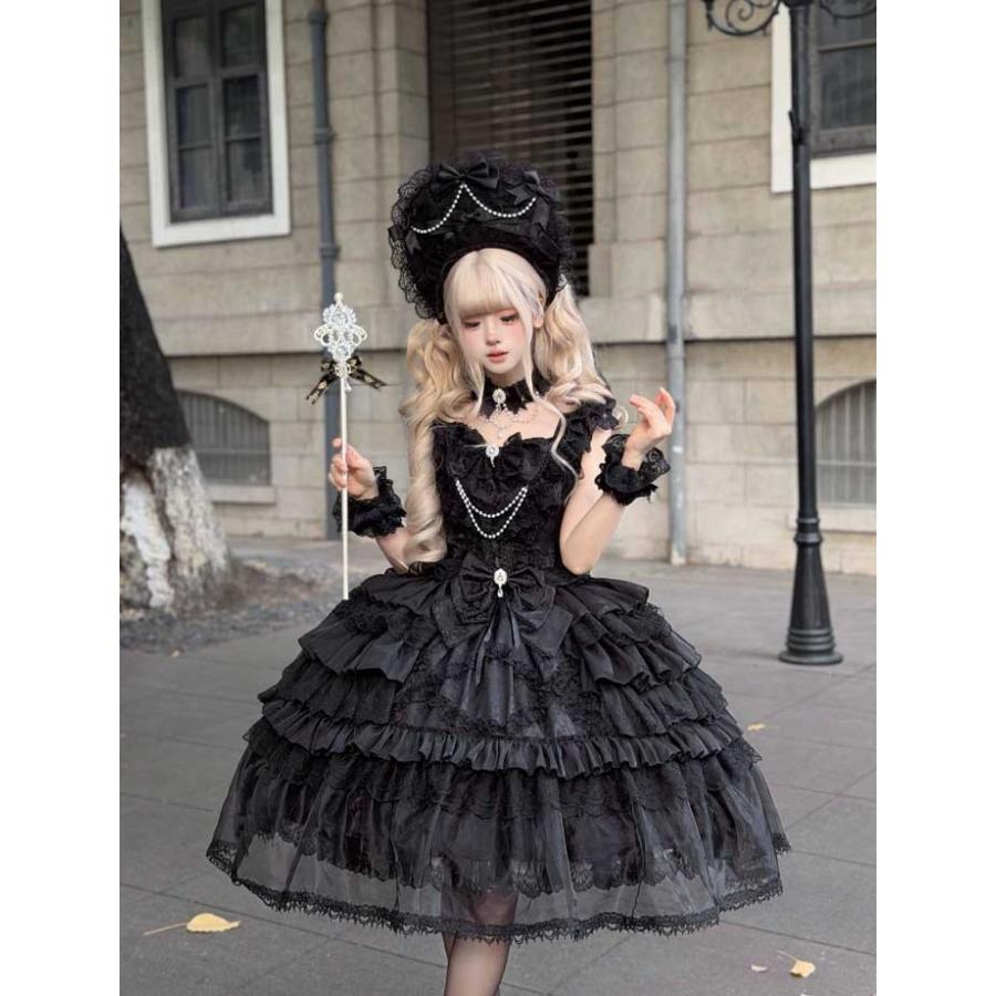 ゴシックロリータ ワンピース ゴスロリ ドレス レディース 黒 地雷系