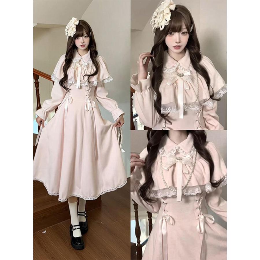 最終値下げ ちょびっツ　公式　ロリータコスプレ衣装 ピンク フリル ワンピース 量産型 ロリータ ワンピース レディース リボン レース ポンチョ風