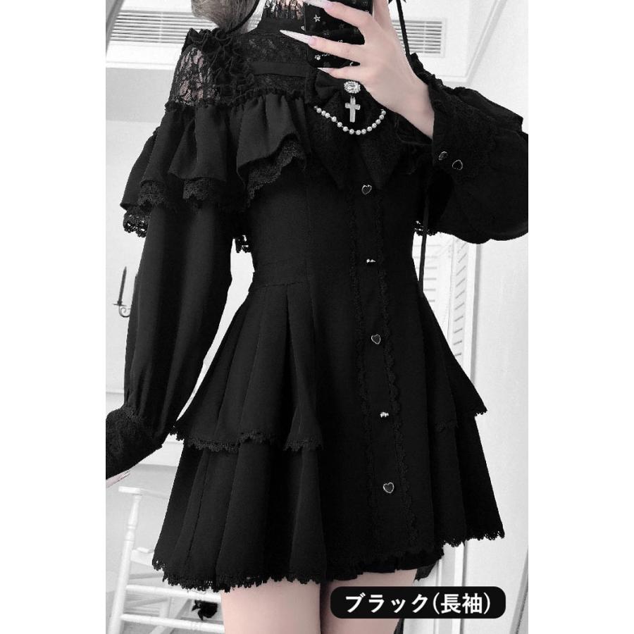 地雷系 ワンピース セットアップ 量産型 ロリータ レース リボン