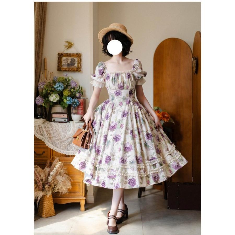 新品 クロスホスピタル ロリータ コスプレ ワンピース パフスリーブ S ロリータ ワンピース レディース 花柄 半袖 パフスリーブ フリル