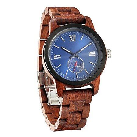 Wilds メンズ 木製腕時計 - 木目調腕時計 - ステンレススチールベゼル - スモールセコンドサブダイアル - プレミアム日本製クォーツムーブメント - 軽量ウォッチ