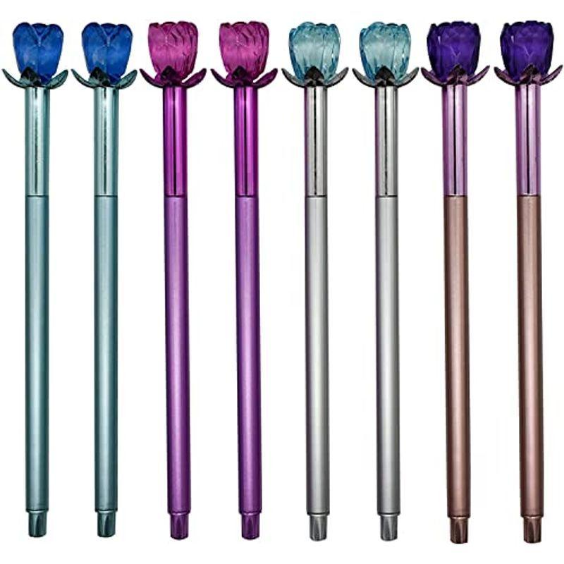 Maydahui 可愛い バラ フラワー 花の形 クリスタル キラキラ ボールペン 12本セット 0.5mm 黒インク ジェルボールペン お  GDewBfHaz3, 筆記用具