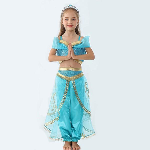 一部即納 ジャスミン姫 ドレス ハロウィン 今だけスーパーセール限定 コスプレ 衣装 プリンセスドレス コスチューム 子供用 インディアン ブルー 仮装 ワンピース 100cm 150cm