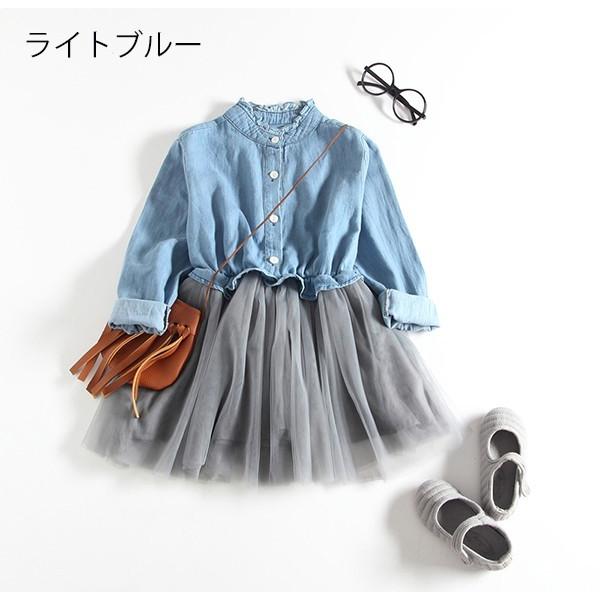 子供 ワンピース 子供ドレス 重ね着風 子供服 女の子 デニムワンピース シャツワンピース チュールスカート デニム キッズ メッシュ 長袖 通園 通学 春 秋 Cl0567 ショップモモ 通販 Yahoo ショッピング