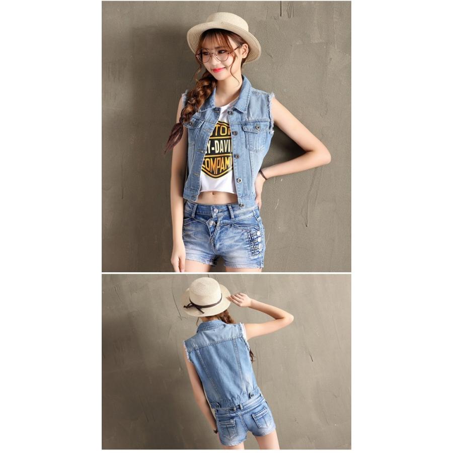 レディース デニムベスト ジレー クラッシュ ダメージ デニム デニムジャケット アウター ショート丈 ジャケット ウォッシュ加工 春夏 お出かけ コーディネート Cl0706 ショップモモ 通販 Yahoo ショッピング