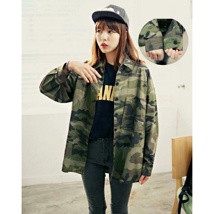 迷彩柄ビッグシャツ 長袖 レディース トップス 襟付き ボタン付き 迷彩シャツ 薄手 春夏 カモフラ柄 ミリタリー カモフラージュ ロング カジュアルに 着こなす Wu0409 ショップモモ 通販 Yahoo ショッピング