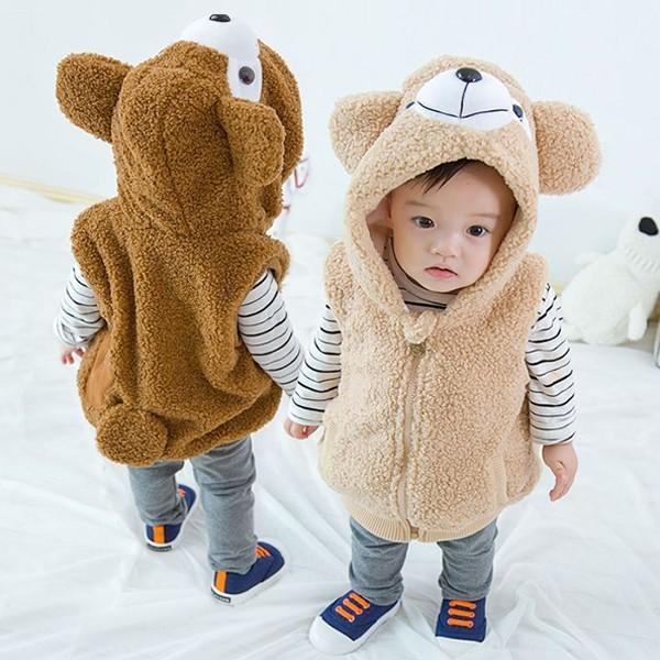 ベスト 着ぐるみ もこもこ 子供用 熊ちゃん ベビー 防寒 ベビー服 赤ちゃん キッズ 男の子 女の子 冬服 フード付き ハロウィン 大好き
