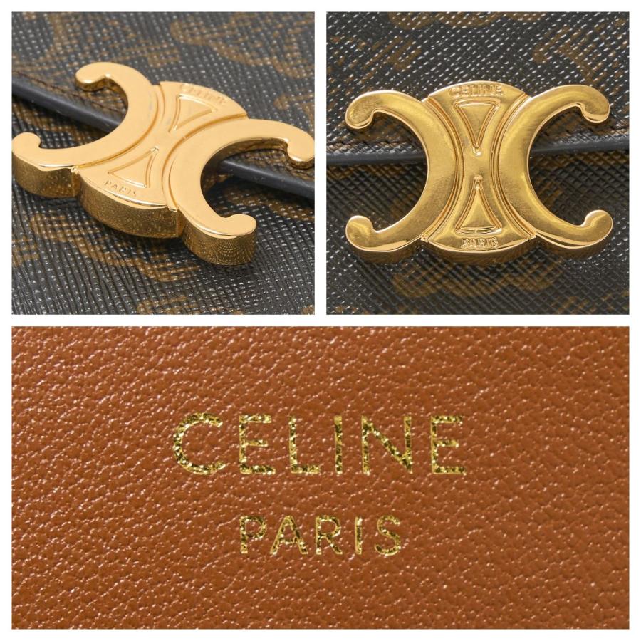 CELINE セリーヌ スモールウォレット 10D782CQH.04LU 三折財布 トリオンフキャンバス×カーフスキン レザー ブラウン(タン)×ゴールド｜shop-musubi｜10