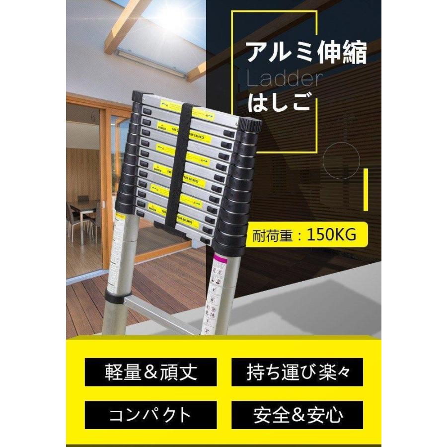 はしご 伸縮 2m ハシゴ 梯子 150kg 自動ロックスライド式 家庭用 業務