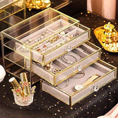 保証書付 アクセサリー収納 ジュエリーボックス ショーケース ガラス 宝石箱 アンティーク調 高級感 展示 大容量 透明 化粧品収納 ゴールドフレーム 楽天カード分割 Www Tomstattoo Ro