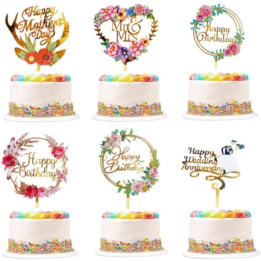 ケーキトッパー 誕生日 結婚式 母の日 アクリル製 ケーキ挿入カード 花 おしゃれ かわいい ウェディング Happy Birthday ケ Shop Nft ヤフー店 通販 Yahoo ショッピング