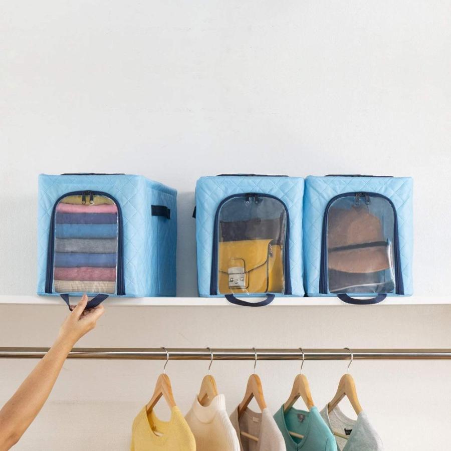 アストロ 収納ケース ライトブルー Sサイズ 約W25×D40×H28cm ワイヤー入り 不織布 吸湿 除湿 防ダニ 積み重ねできる 620-90|shop-nft|02