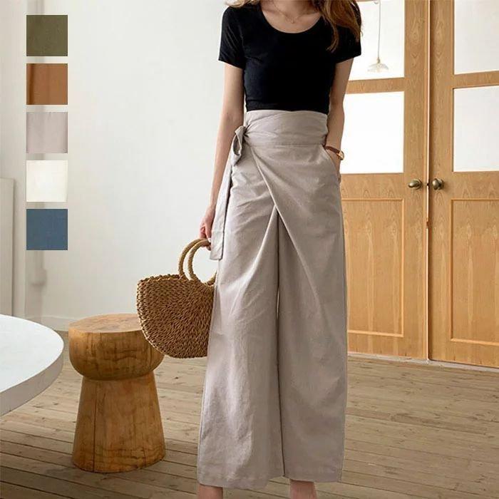 ワイドパンツ 春 夏 レディース リネンパンツ きれいめ リボンベルト付き リネンパンツ 綿 麻 リネンワイドパンツ アンクル丈 美脚 ガウチョパンツ  フレアパンツ :noa624-04670:SHOP N.O.A - 通販 - Yahoo!ショッピング