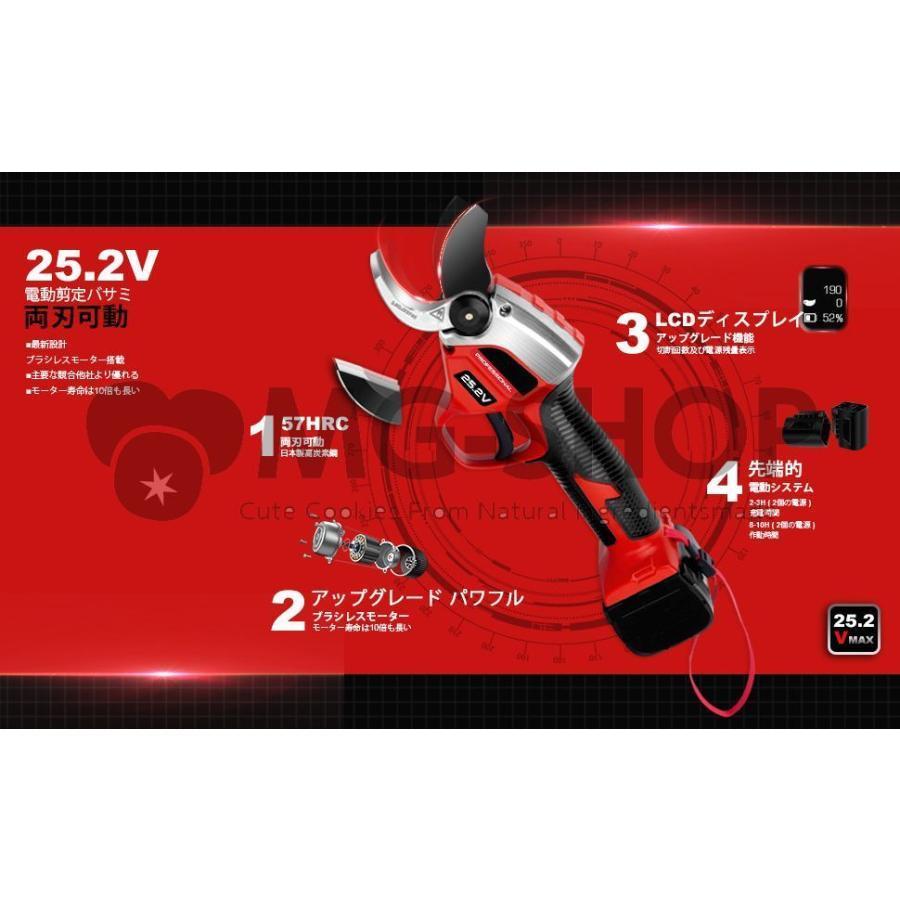 25【新品未使用】 電動剪定鋏 両刃可動 25.2V コードレス 充電式剪定ばさみ ブラシレスモーター搭載 園芸剪定用具 刃の開きを任意調整可 庭木 果樹 切断径40mm 【KUE7331826539】(26507円)
