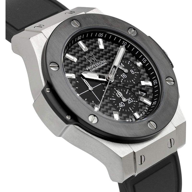 ヒャクイチ 101 腕時計 ウォッチ 100m防水 クロノグラフ 日付表示 ラバーベルト ブラック×シルバー カーボン メンズ 