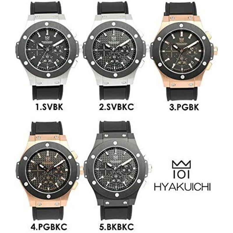 ヒャクイチ 101 腕時計 ウォッチ 100m防水 クロノグラフ 日付表示 ラバーベルト ブラック×シルバー カーボン メンズ 