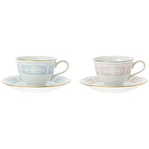 Noritake ノリタケ カップ & ソーサー ( 色変り ペアセット ) ( コーヒー ティー 兼用) 220cc レースウッドゴールド 2客 ブルー ・ ピンク ファイン｜shop-nw｜02