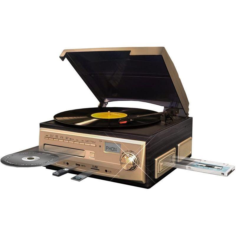 【タイムセール】 ベルソス マルチレコードプレーヤー レコード カセット CD ラジオ USB SD 外部音源 再生/録音可能 ステレオ ブラウンウッド調 M 【1851734139】(11115円)