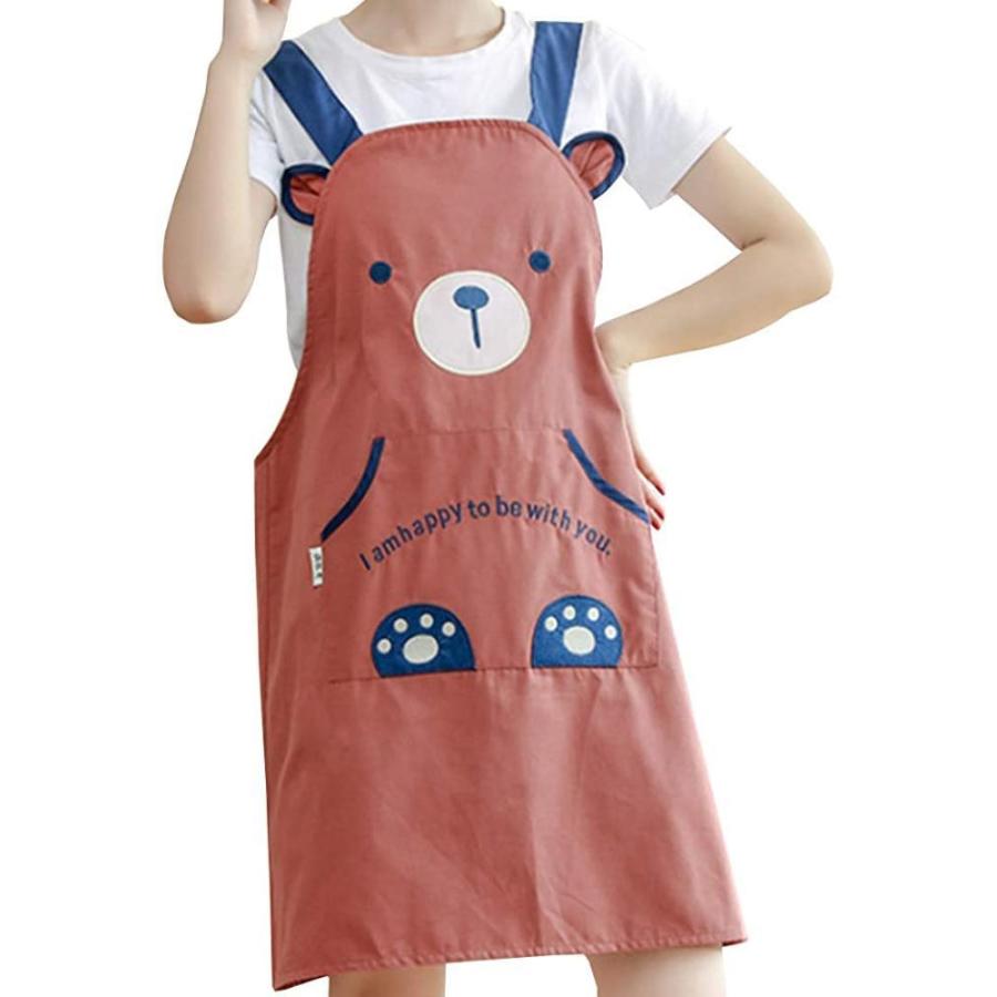 Bole Kk チュニックエプロン女性用 スモック エプロン 保育士 かっぽう着 H型 おしゃれ 可愛い クマ柄 作業服 幼稚園 ガーデニング 母の