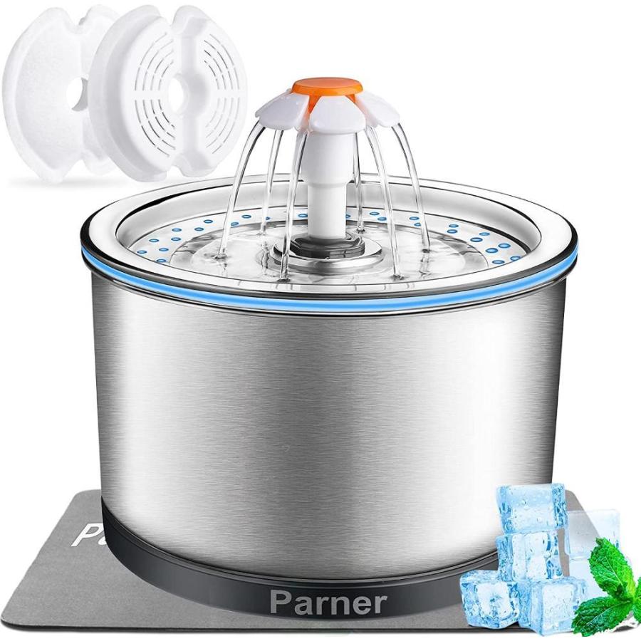 Parnerペット自動給水器 猫 犬水飲み器 ステンレス製 ペット用循環式給水器 2 5l大容量 2枚活性炭フィルターと1枚シリコンマット付き Bp 携帯用浄水器 Vest Doctum Edu Br
