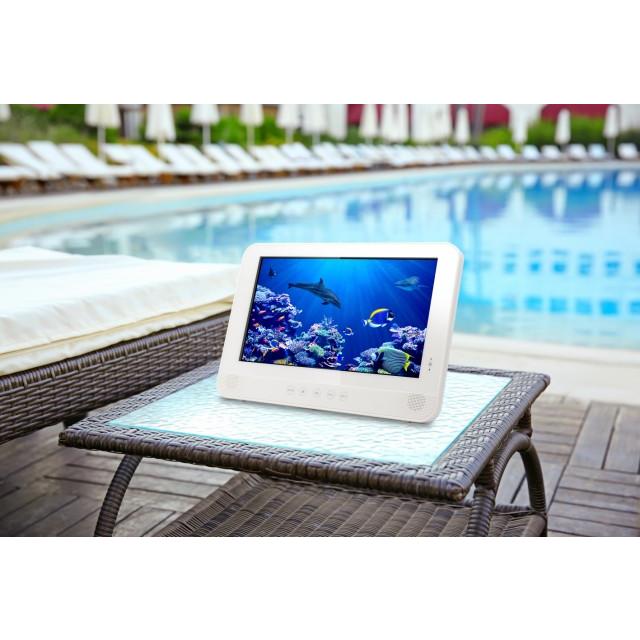 映りが違う！フルセグ14型 防水ポータブル液晶テレビ！海に釣りにアウトドアでフルセグTV＆DVD新型