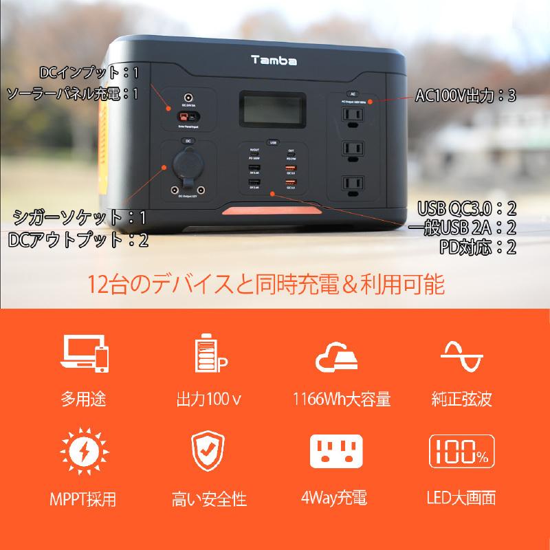 丹波貿易 ポータブル電源 TAMBA TA-PD001 大容量  超大容量 32.4万mAh/1166Wh 家庭用蓄電池 家庭用 発電機 車中泊 キャンプ アウトドア 防災グッズ｜shop-r｜03