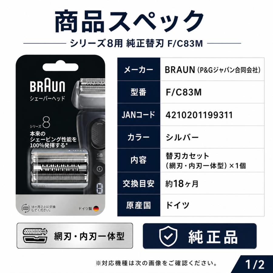 BRAUN（ブラウン） 替刃 国内正規品 シリーズ8 F/C83M 網刃 内刃一体型