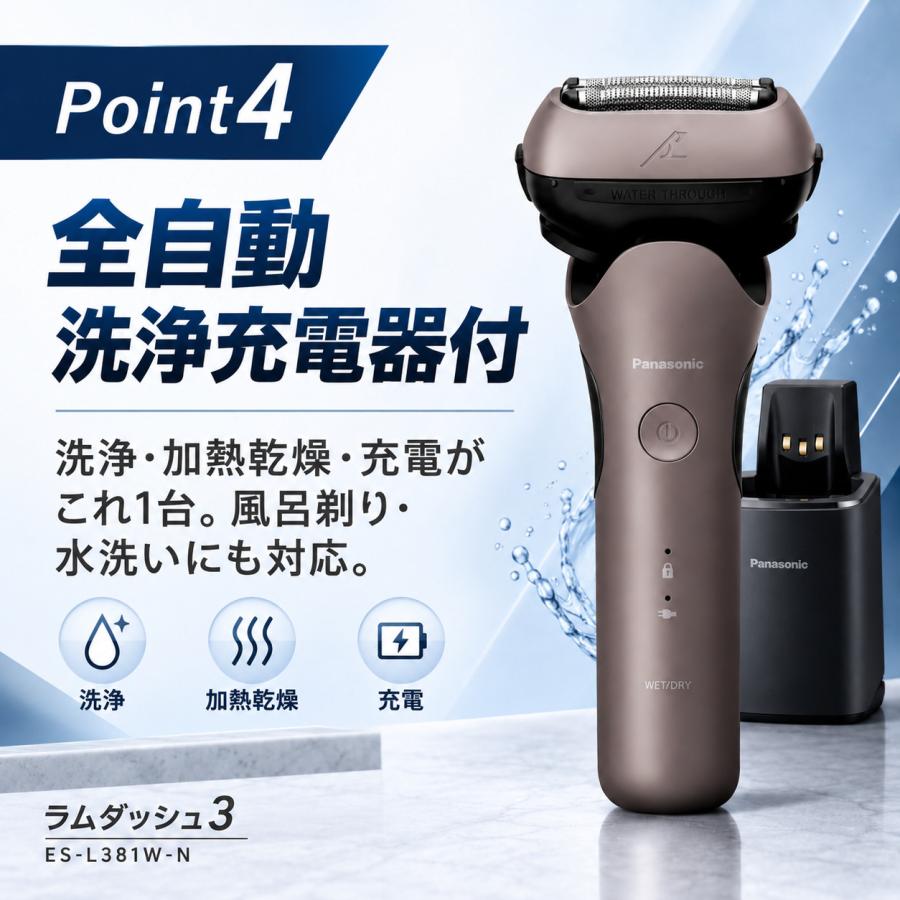 Panasonic ラムダッシュ ES-L381W-N (全自動洗浄充電器付き) Panasonic（パナソニック） ラムダッシュ 3枚刃 メンズシェーバー ES