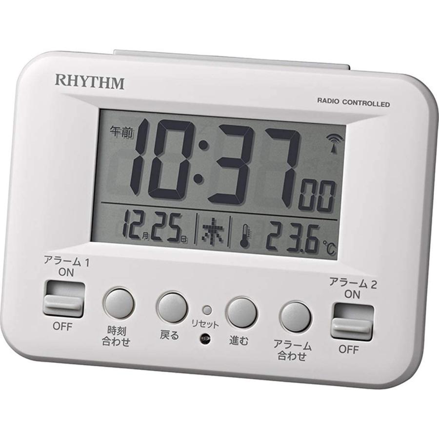 リズム(RHYTHM) 目覚まし時計 電波 デジタル フィットウェーブD191 暗所 自動 点灯 カレンダー 温度計 付き ダブル アラーム 白 RHYTHM 8RZ191SR03