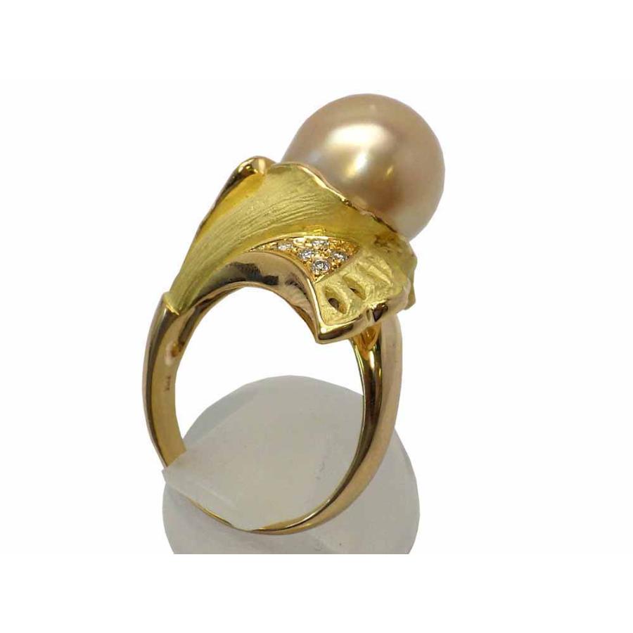 ゴールデンパール ダイヤモンドリング K18 13.5g 12号　Jewelry Golden-Pearl 12.0mm Dia0.05ct Ring｜shop-sakae｜02