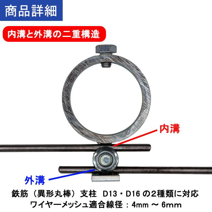 単管支柱にワイヤーメッシュを取付ける防獣フェンス用の単管固定金具 