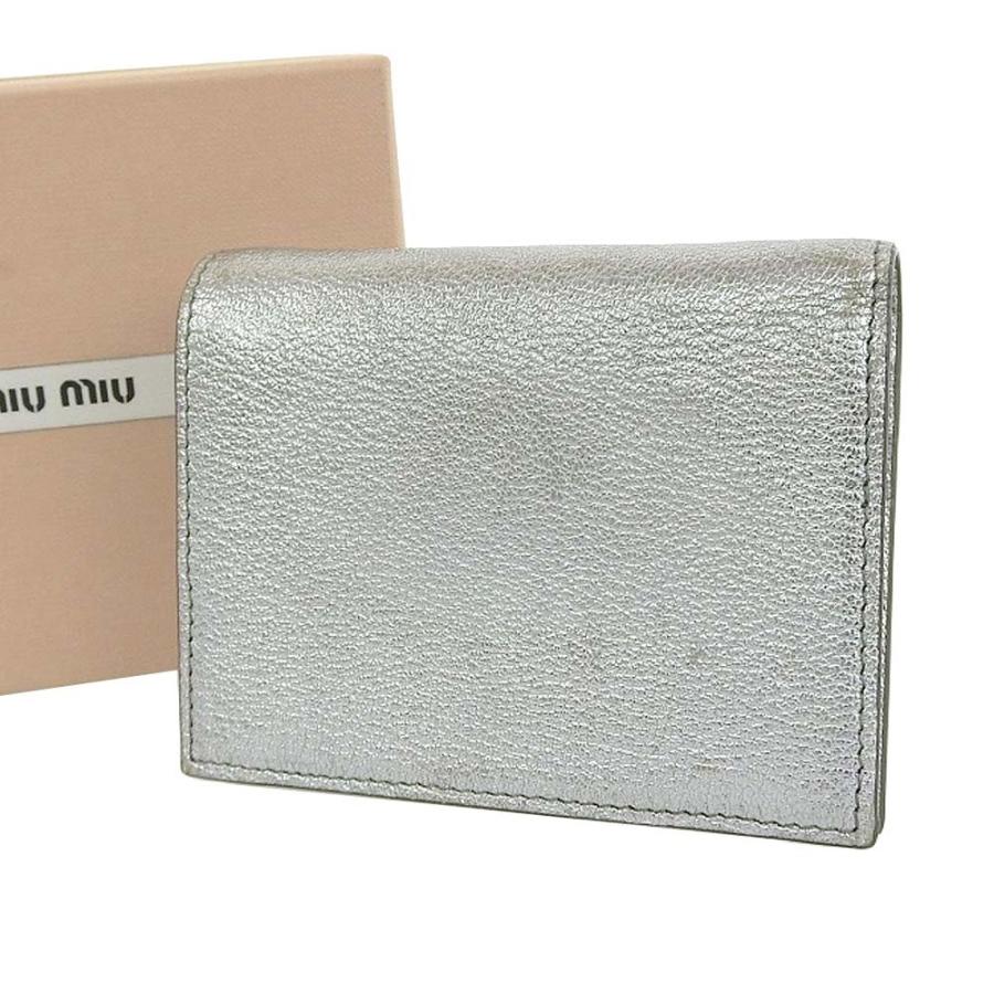miu miu（ミュウミュウ） ホック付 二つ折り 財布 レザー シルバー