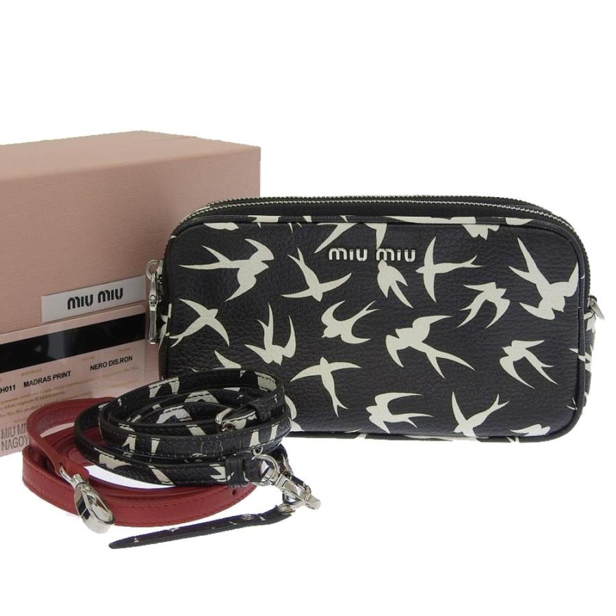 ミュウミュウ MIUMIU ショルダーバッグ レザー 黒 白 5ZH011 本物保証 